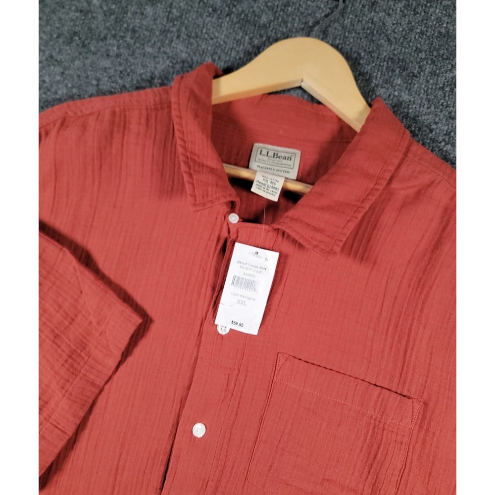 NEW LL Bean Cloud Gauze Shirt Mens XXL Short Sleeve Slightly Fitted Button Down